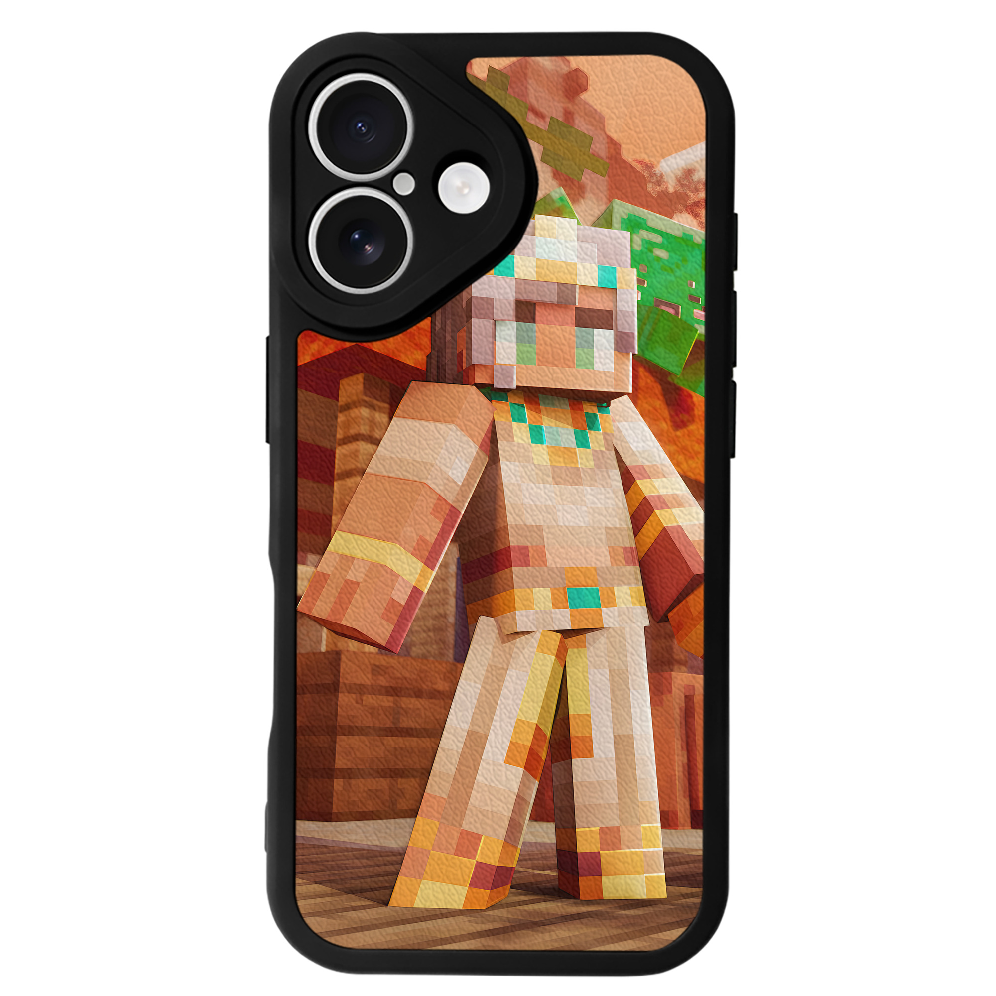 （画像用） マインクラフト ブロックの世界 Minecraft MC Block world 【iPhone 16シリーズ対応】シリコンスマホケース（レザー調） 材質：シリコン